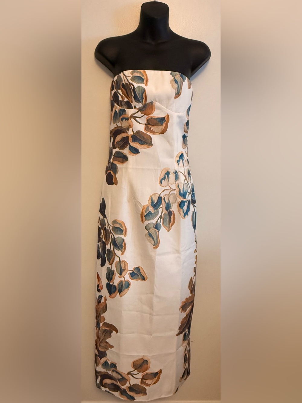 NWT Strapless White Floral Midi Dress size XS